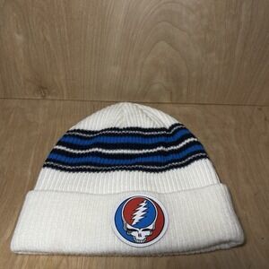 Ripple Junction Grateful Dead Steal Your Face Patch White Beanie Blue Striped